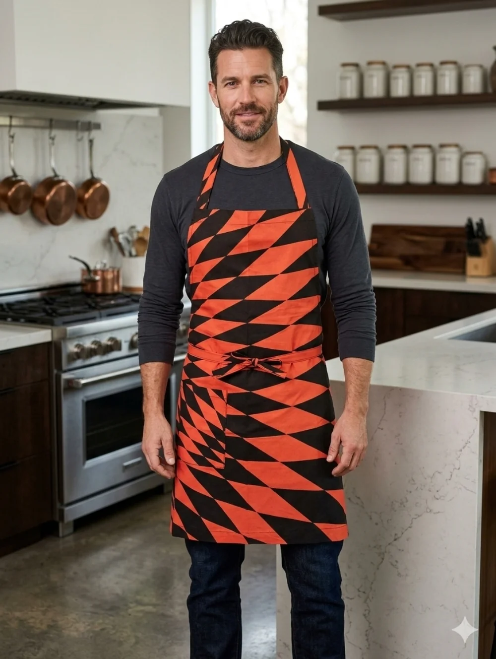 Apron Unisex M/L Black Red Diamond Pocket Extra Long Ties Bib Artist Handcrafted